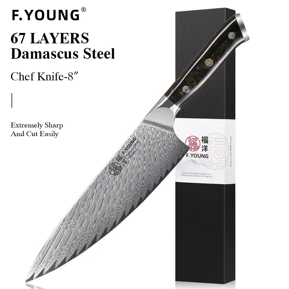TURWHO 8" Kochmesser – Damascus-Stahl Profi-Messer für Fleisch, Fisch & Gemüse