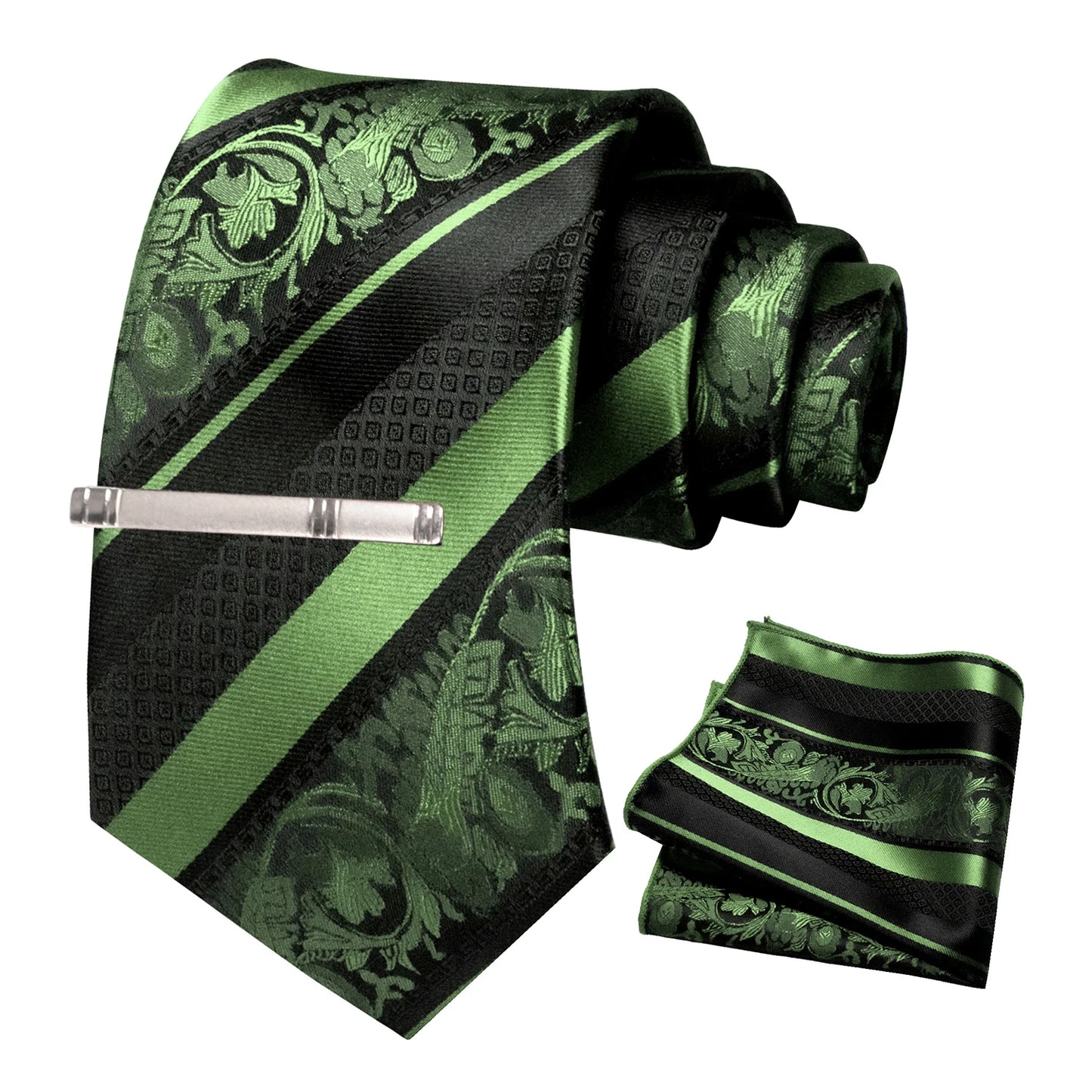 Klassisches Herren 8cm Blumen Seidenkrawatte Set – Einstecktuch & Krawattennadel für Hochzeiten & Business