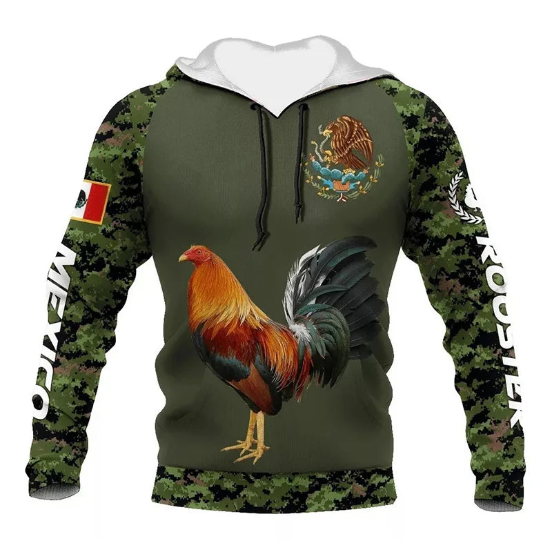 Mexikanische Flagge Huhn 3D Hoodie Unisex Streetwear