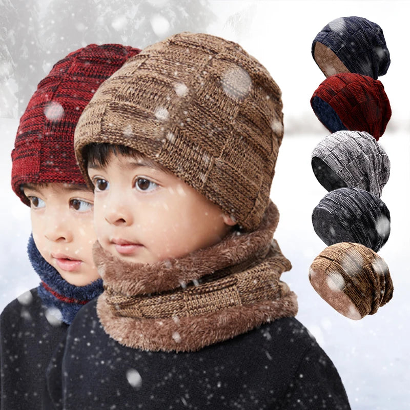 2er Set Herren Beanie Mütze & Schal Winter Strickmütze mit Plus-Velours