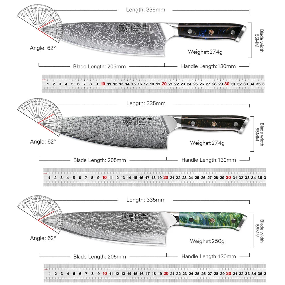 TURWHO 8" Kochmesser – Damascus-Stahl Profi-Messer für Fleisch, Fisch & Gemüse