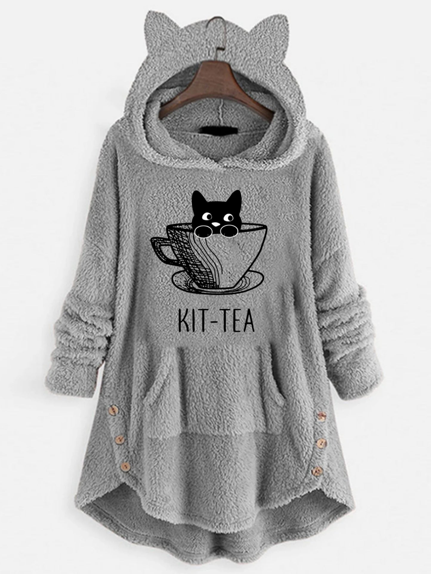 Damen Pullover Herbst Winter Katzenohren Hoodie Plüsch Print