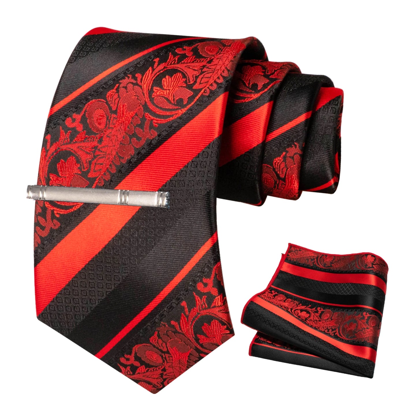Klassisches Herren 8cm Blumen Seidenkrawatte Set – Einstecktuch & Krawattennadel für Hochzeiten & Business