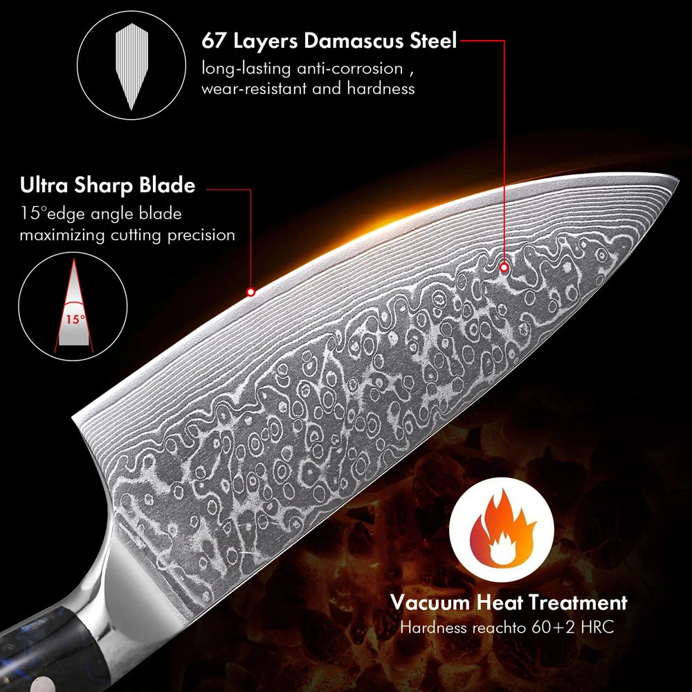 TURWHO 8" Kochmesser – Damascus-Stahl Profi-Messer für Fleisch, Fisch & Gemüse
