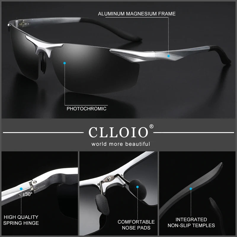 CLLOIO Aluminium Photochrome Sonnenbrille – Polarisierte Herrenbrille UV400 für Fahren & Angeln