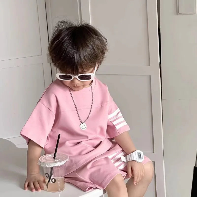 Koreanischer Stil Jungen Tracksuit – Lockere Sommer 2-teilige Kinderbekleidung