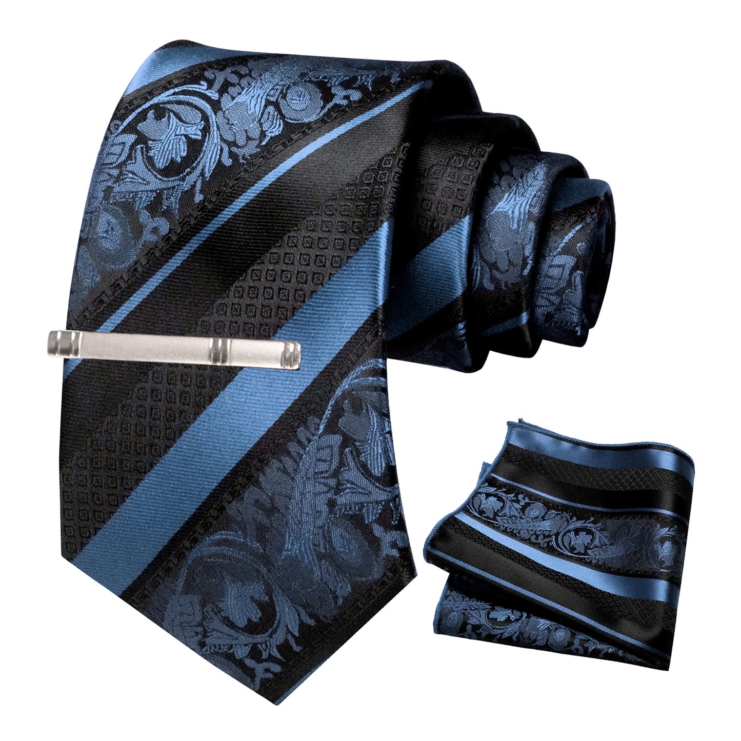 Klassisches Herren 8cm Blumen Seidenkrawatte Set – Einstecktuch & Krawattennadel für Hochzeiten & Business