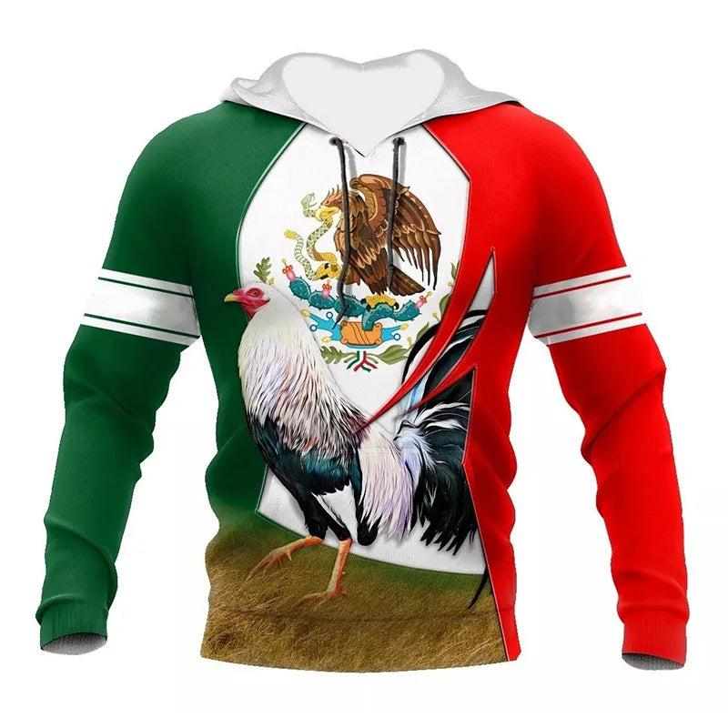 Mexikanische Flagge Huhn 3D Hoodie Unisex Streetwear