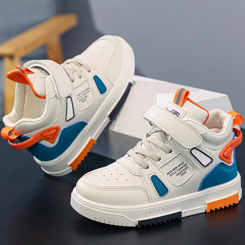 Kinder High-Top Sneakers – Lässig, bequem, rutschfest, Leder-Laufschuhe für Kinder