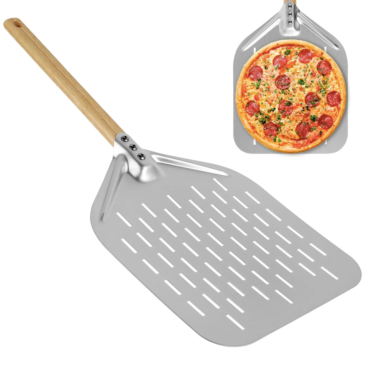 6,5/10/12-Zoll Antihaft-Metall-Pizzaschaufel – Holzgriff Kuchen- & Brotheber