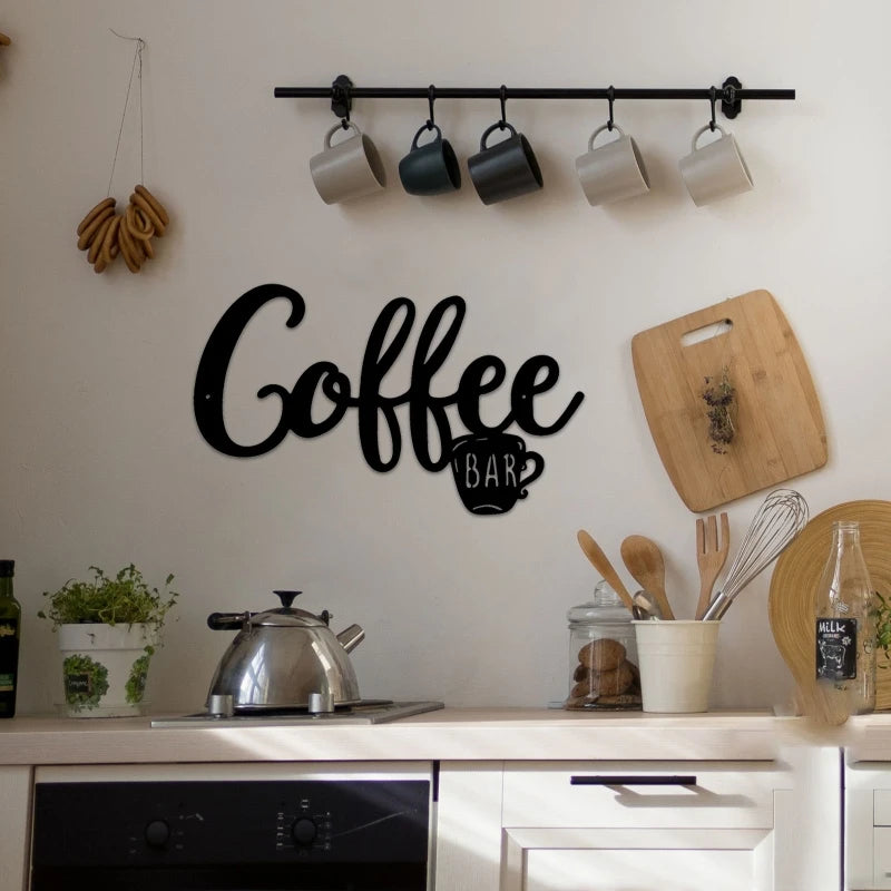 Metall-Kaffeetassen-Schild – Schwarze Hängedeko für Café & Küche