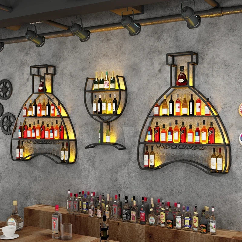 Wandmontiertes Industrielles Weinregal – Schmiedeeisen Regal für Bar & Restaurant