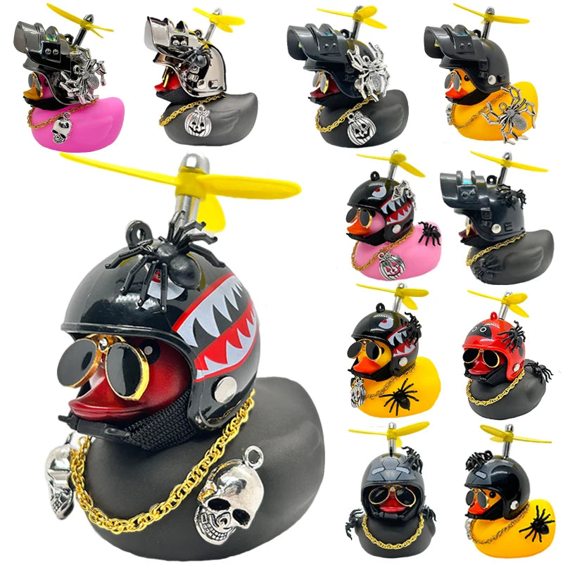 Halloween Duck Car Pendant – Yellow Duck with Helmet, Broken Wind, Bike Accessory.