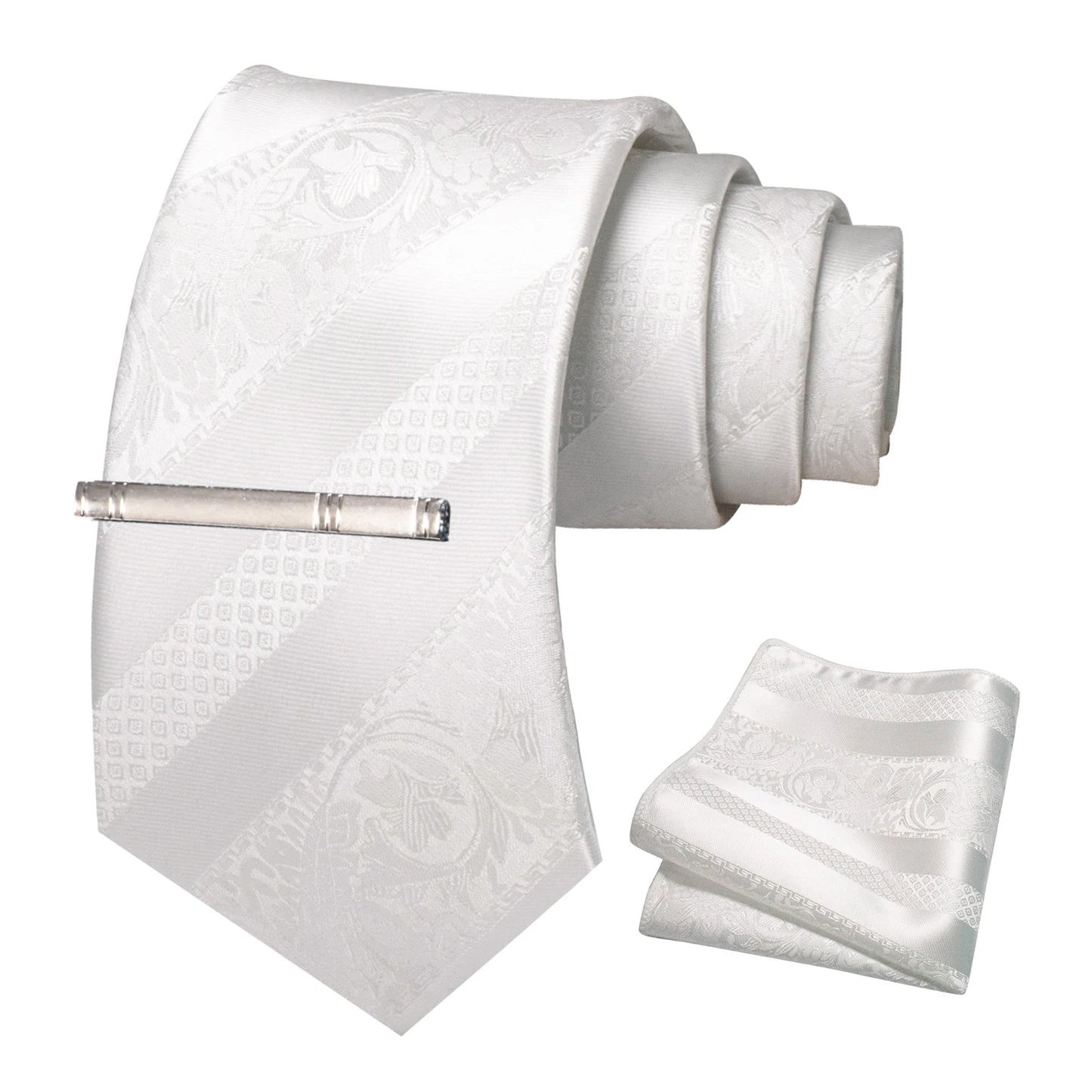 Klassisches Herren 8cm Blumen Seidenkrawatte Set – Einstecktuch & Krawattennadel für Hochzeiten & Business