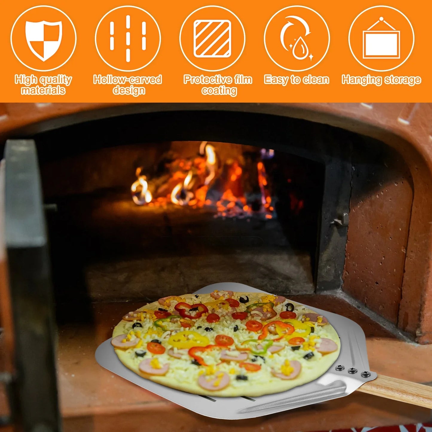 6,5/10/12-Zoll Antihaft-Metall-Pizzaschaufel – Holzgriff Kuchen- & Brotheber