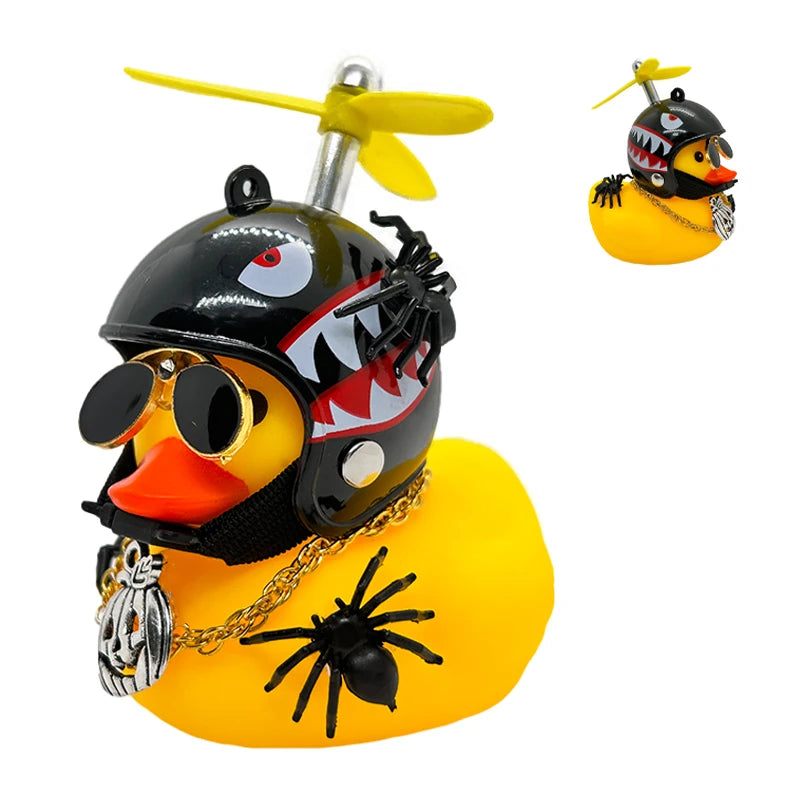 Halloween Duck Car Pendant – Yellow Duck with Helmet, Broken Wind, Bike Accessory.
