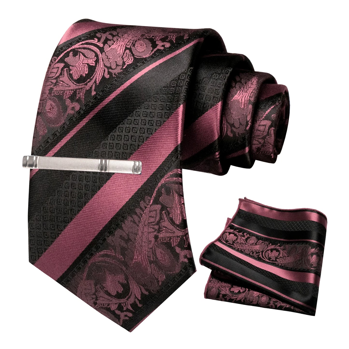 Klassisches Herren 8cm Blumen Seidenkrawatte Set – Einstecktuch & Krawattennadel für Hochzeiten & Business