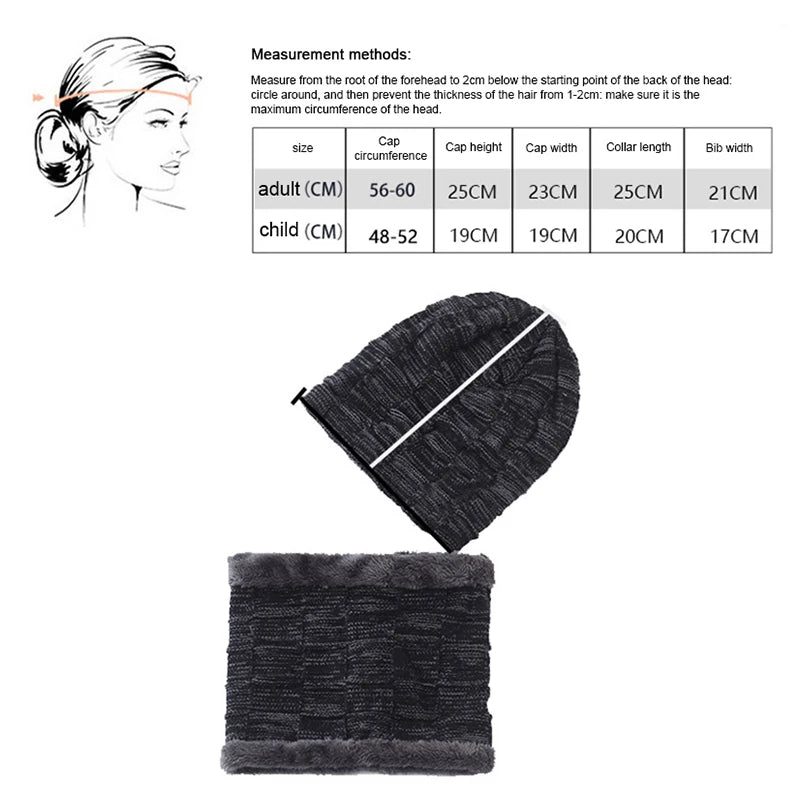 2er Set Herren Beanie Mütze & Schal Winter Strickmütze mit Plus-Velours