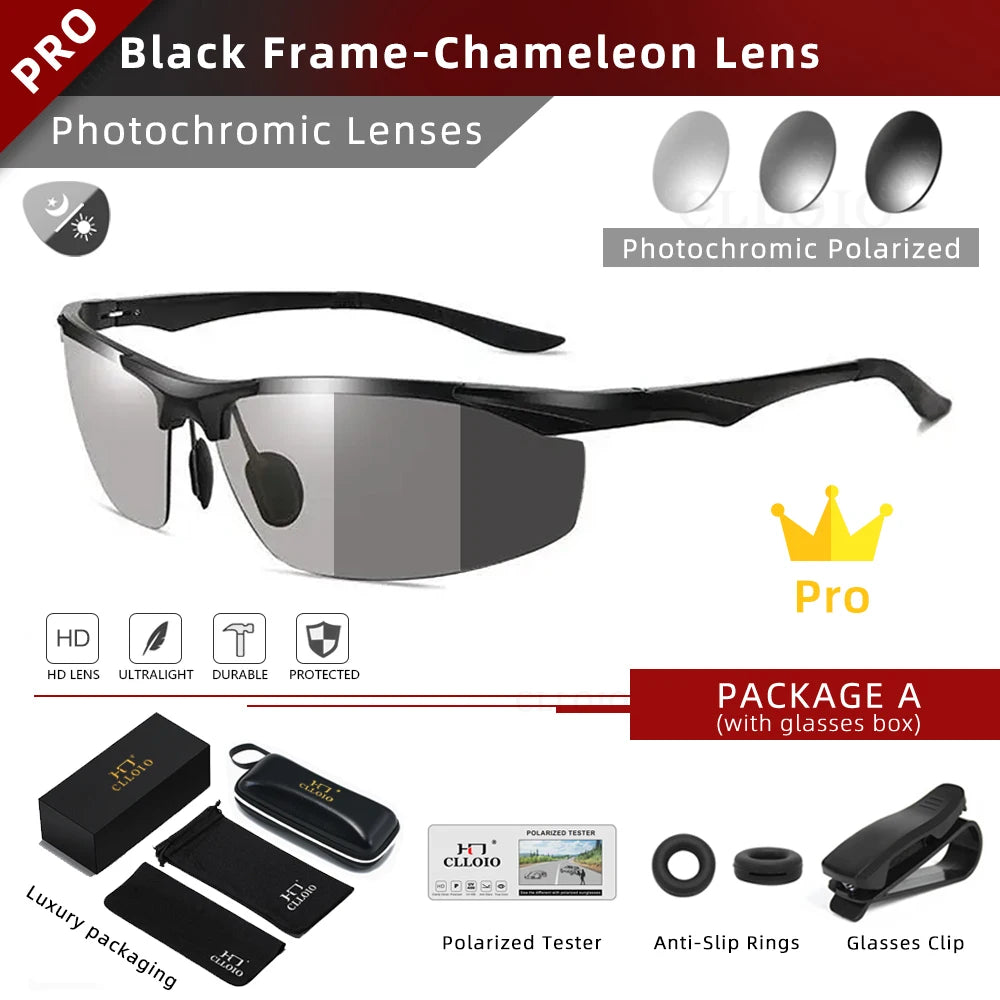 CLLOIO Aluminium Photochrome Sonnenbrille – Polarisierte Herrenbrille UV400 für Fahren & Angeln