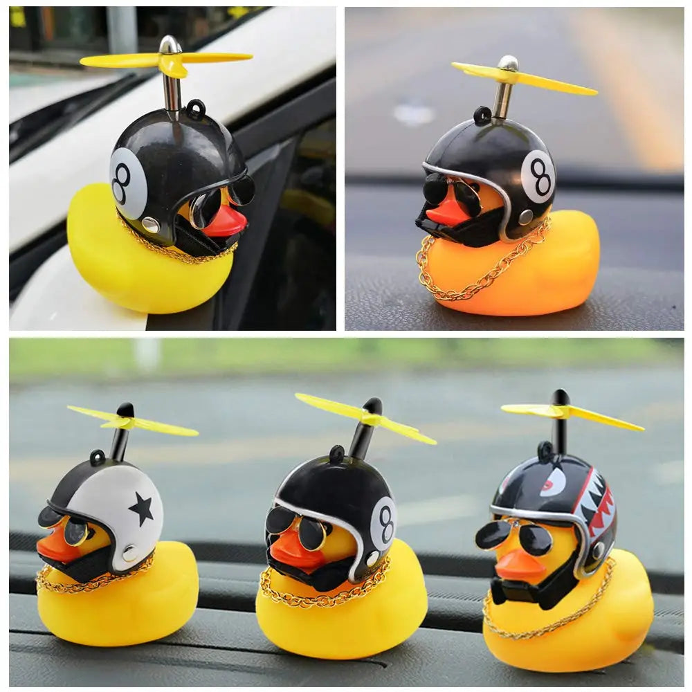 Halloween Duck Car Pendant – Yellow Duck with Helmet, Broken Wind, Bike Accessory.