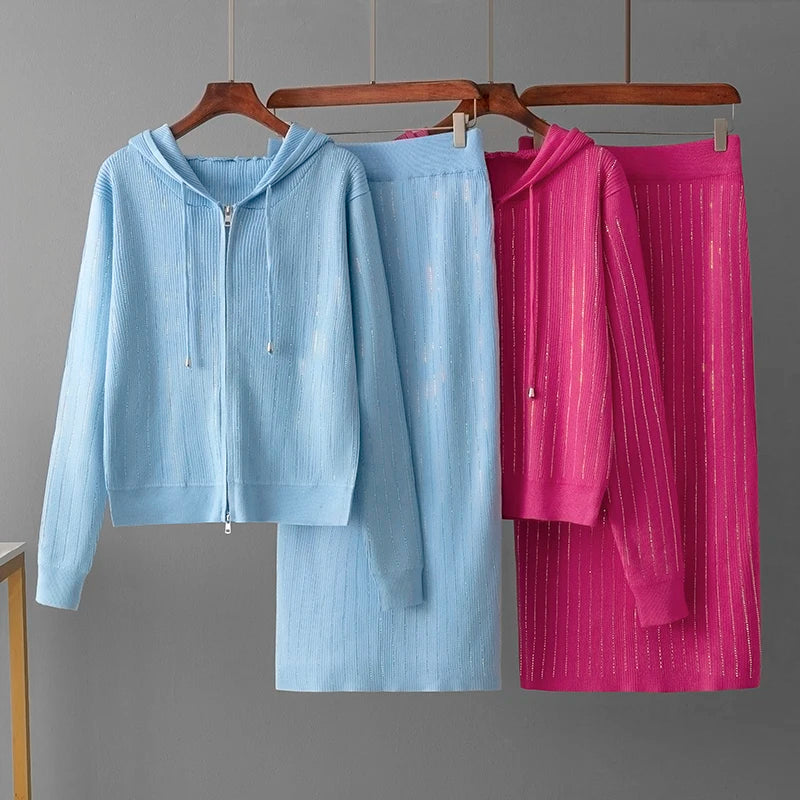 Elegant Spring Knit Two-Piece Set - High Waist Skirt & Top
