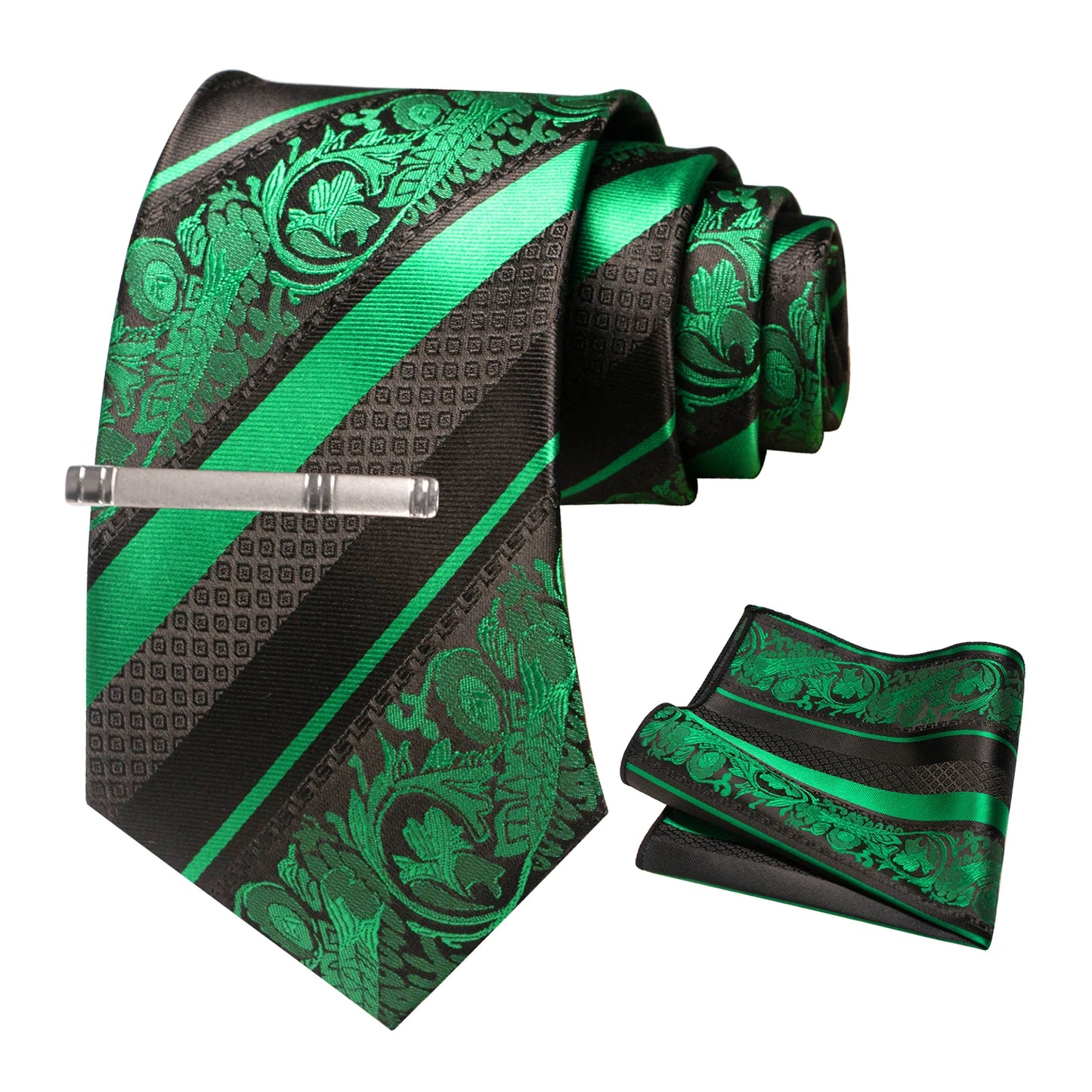 Klassisches Herren 8cm Blumen Seidenkrawatte Set – Einstecktuch & Krawattennadel für Hochzeiten & Business