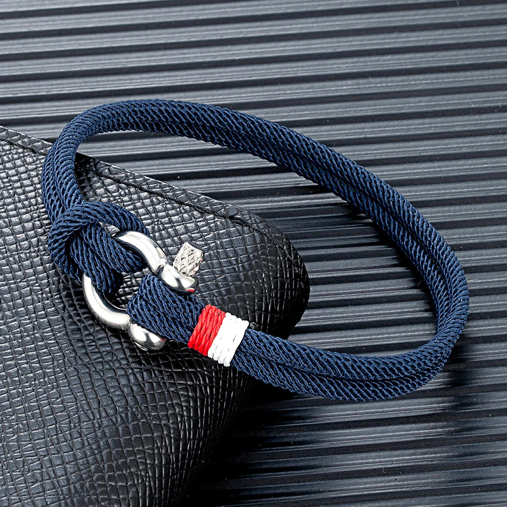MKENDN Navy Blau Geflochtenes Armband – Edelstahl Hufeisenverschluss