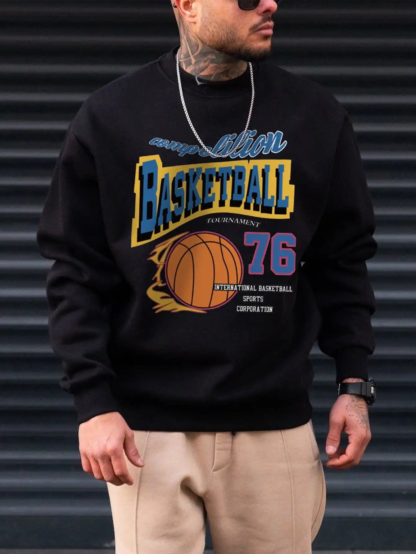 Basketball Fire 76 Hoodie – Retro-Fleece-Pullover für Herren, Hip-Hop-Streetwear-Stil