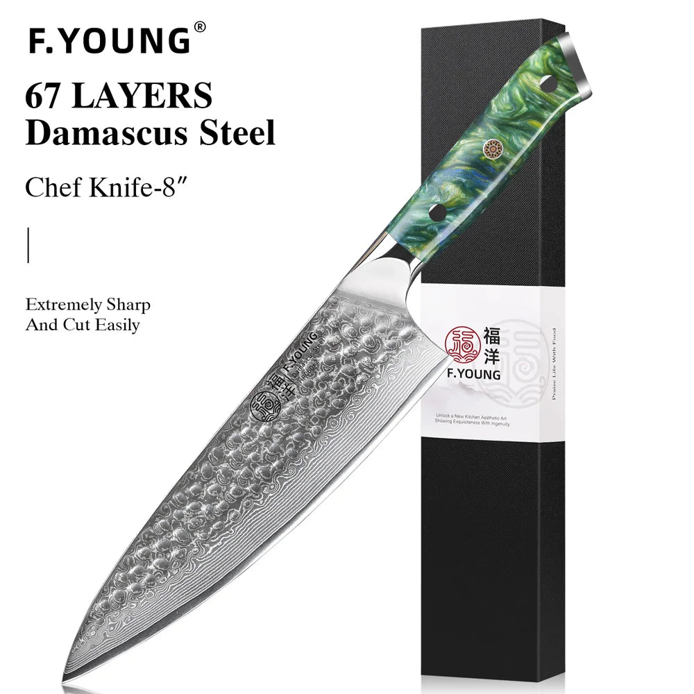 TURWHO 8" Kochmesser – Damascus-Stahl Profi-Messer für Fleisch, Fisch & Gemüse