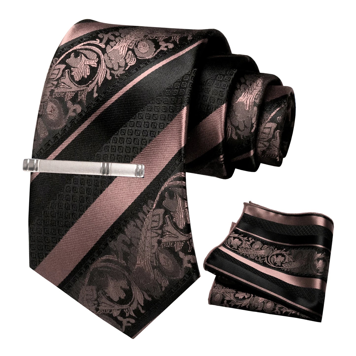 Klassisches Herren 8cm Blumen Seidenkrawatte Set – Einstecktuch & Krawattennadel für Hochzeiten & Business
