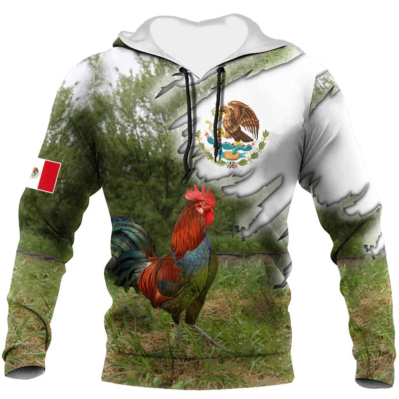 Mexikanische Flagge Huhn 3D Hoodie Unisex Streetwear