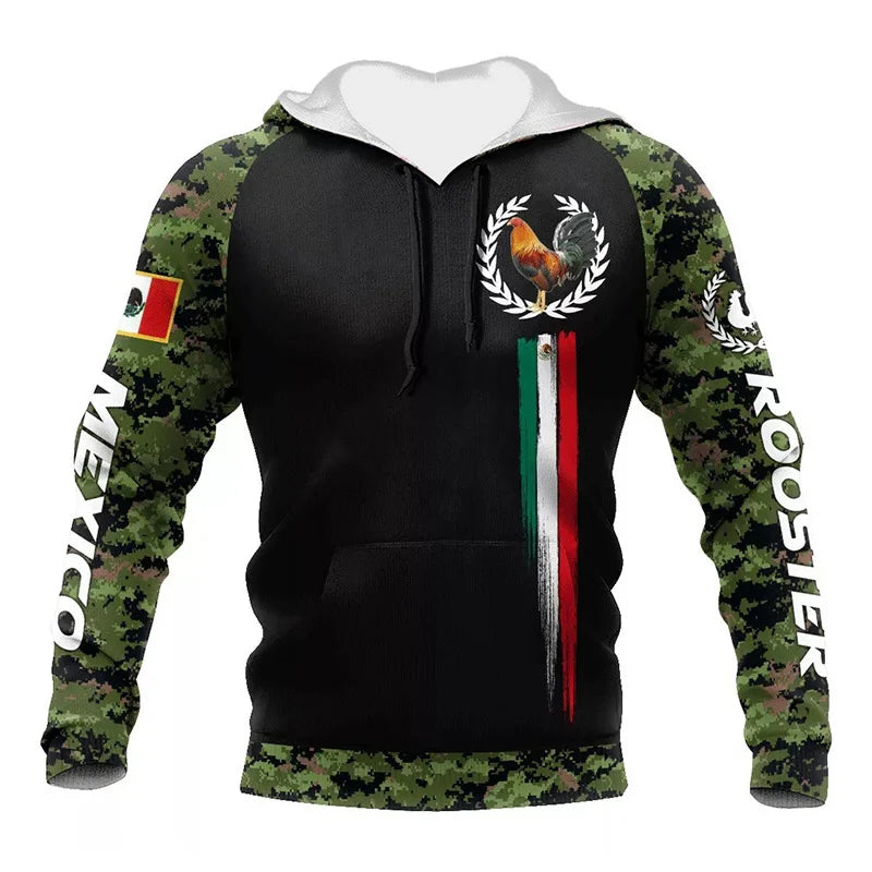 Mexikanische Flagge Huhn 3D Hoodie Unisex Streetwear