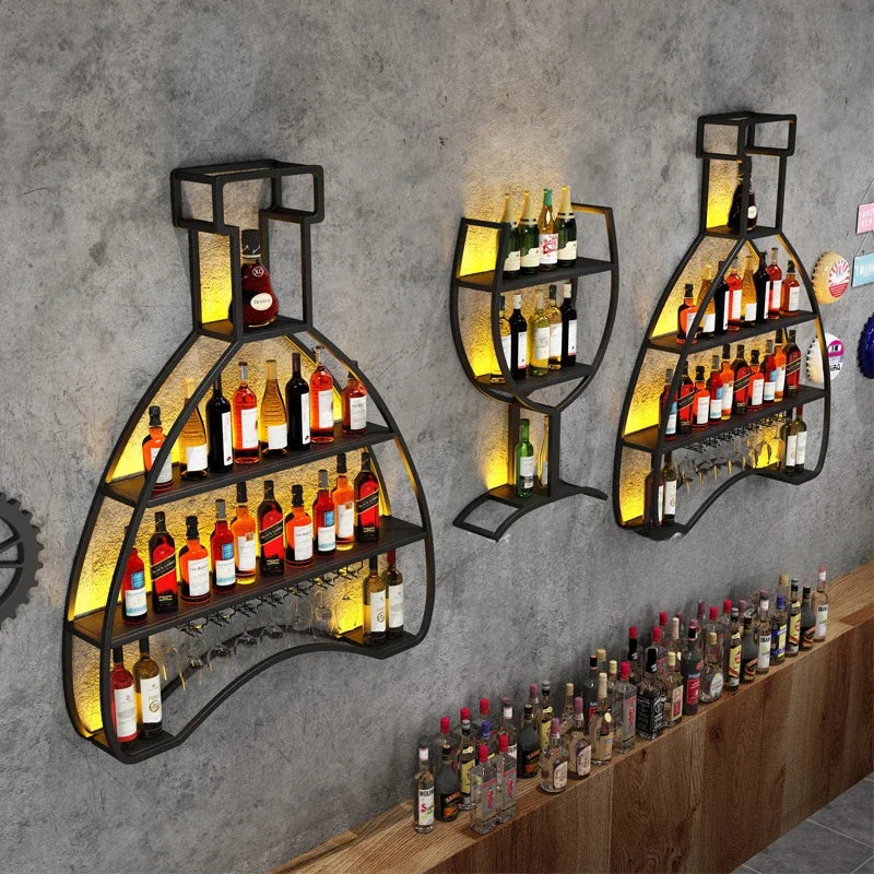 Wandmontiertes Industrielles Weinregal – Schmiedeeisen Regal für Bar & Restaurant