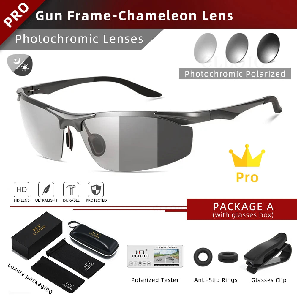 CLLOIO Aluminium Photochrome Sonnenbrille – Polarisierte Herrenbrille UV400 für Fahren & Angeln