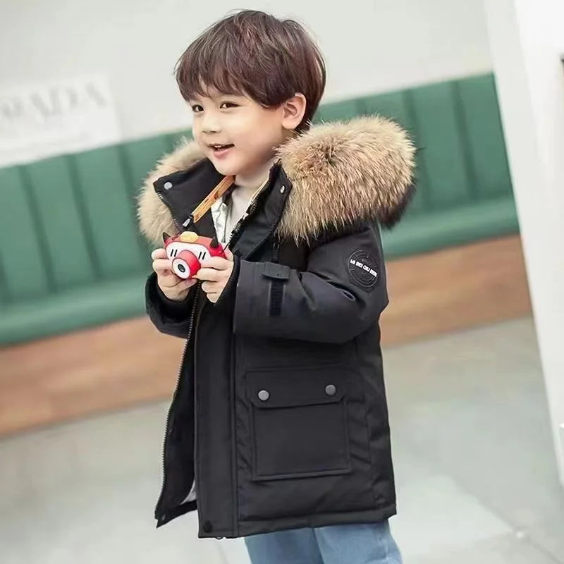Jungen Winterparka mit Fellkragen & Kapuze