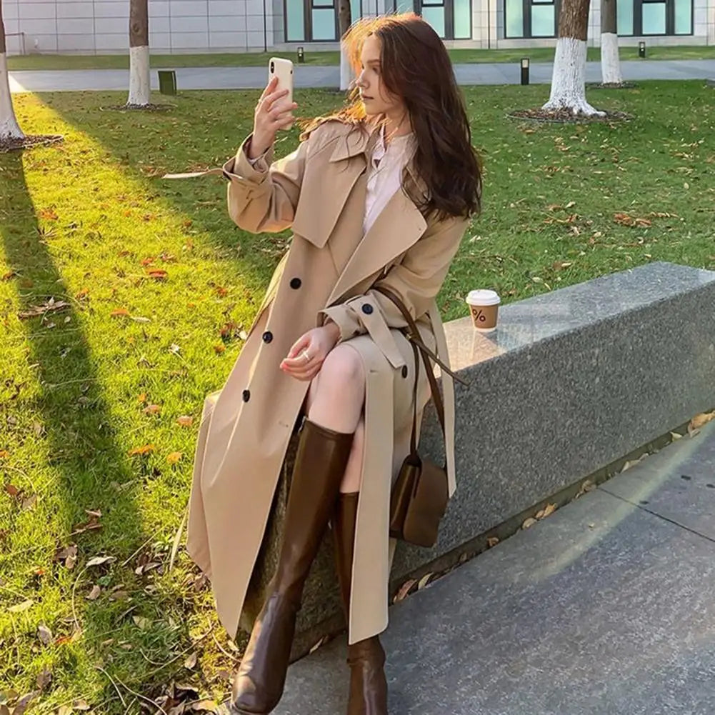 2024 Damen Kurzer Trenchcoat: Doppelreihiger Frühlings-Windbreaker