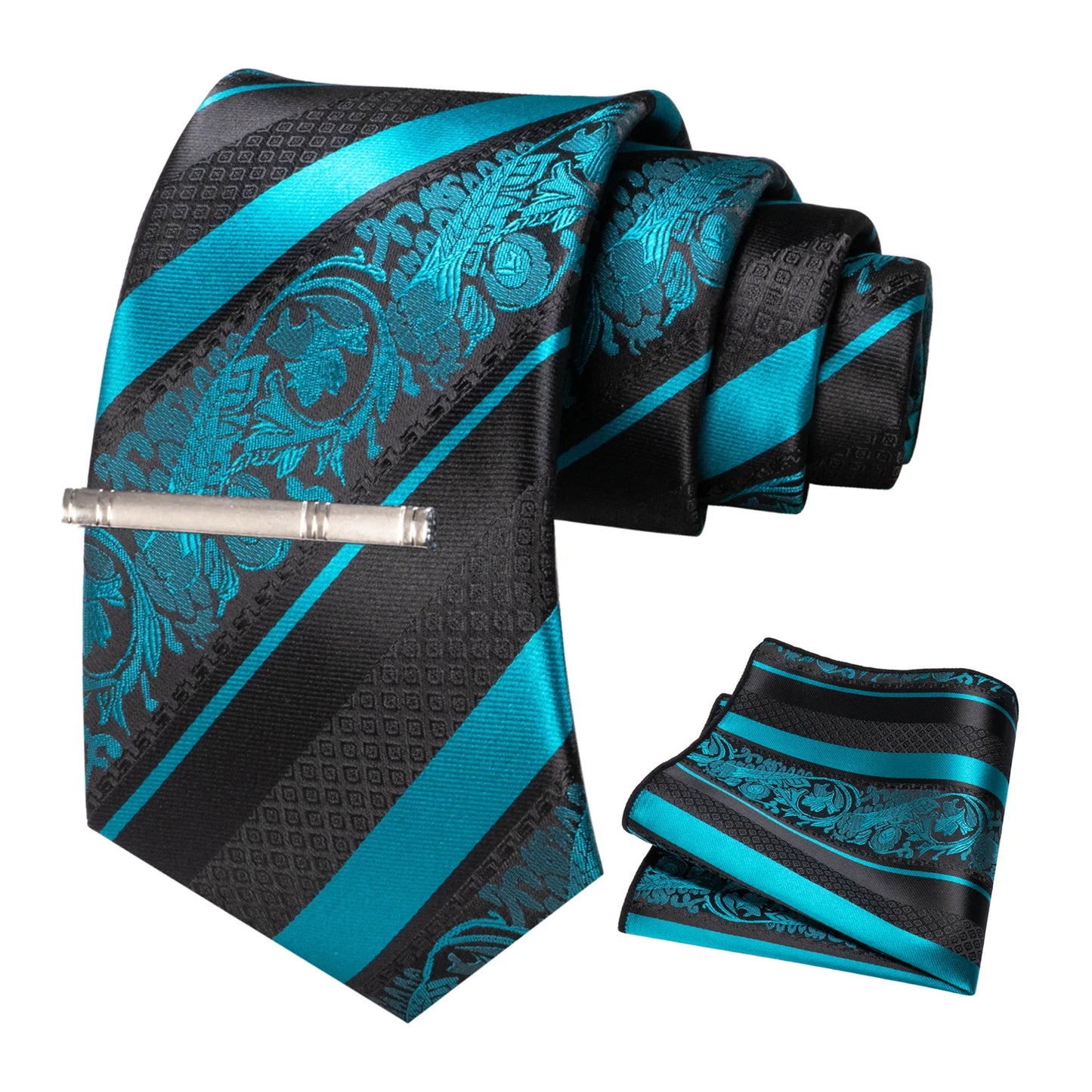 Klassisches Herren 8cm Blumen Seidenkrawatte Set – Einstecktuch & Krawattennadel für Hochzeiten & Business