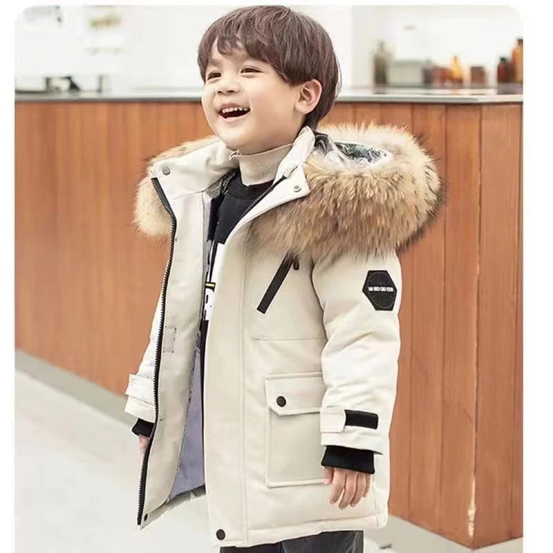 Jungen Winterparka mit Fellkragen & Kapuze