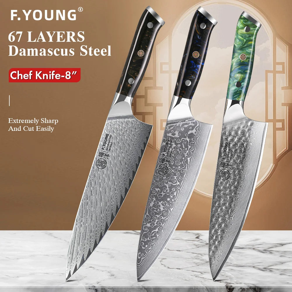 TURWHO 8" Kochmesser – Damascus-Stahl Profi-Messer für Fleisch, Fisch & Gemüse