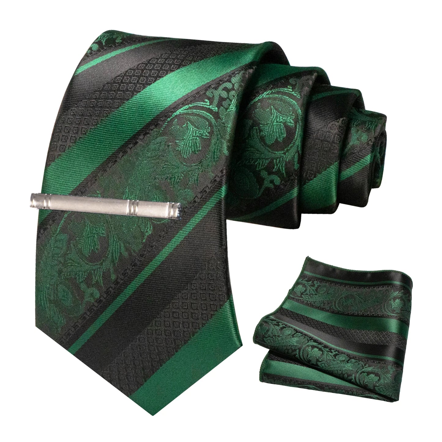 Klassisches Herren 8cm Blumen Seidenkrawatte Set – Einstecktuch & Krawattennadel für Hochzeiten & Business