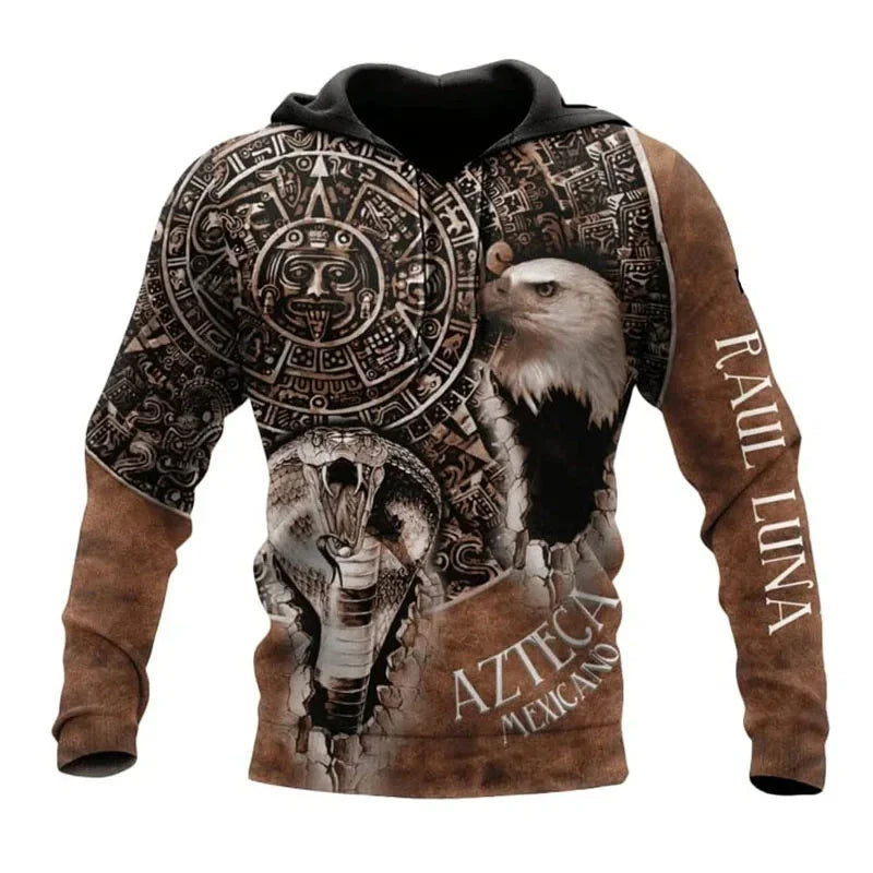 3D-gedruckter Azteken-Hoodie für Herren mit mexikanischem Totem-Muster