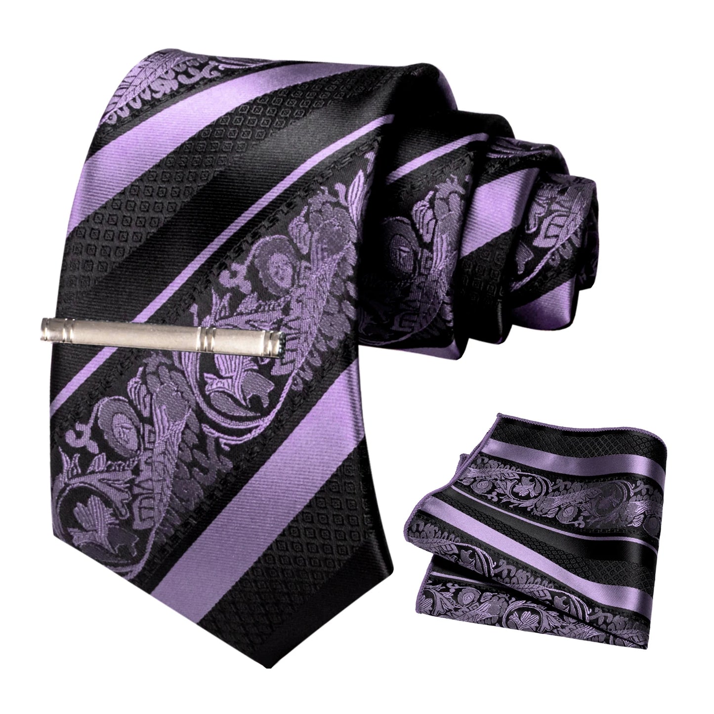 Klassisches Herren 8cm Blumen Seidenkrawatte Set – Einstecktuch & Krawattennadel für Hochzeiten & Business