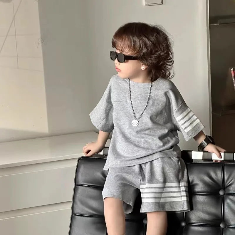 Koreanischer Stil Jungen Tracksuit – Lockere Sommer 2-teilige Kinderbekleidung