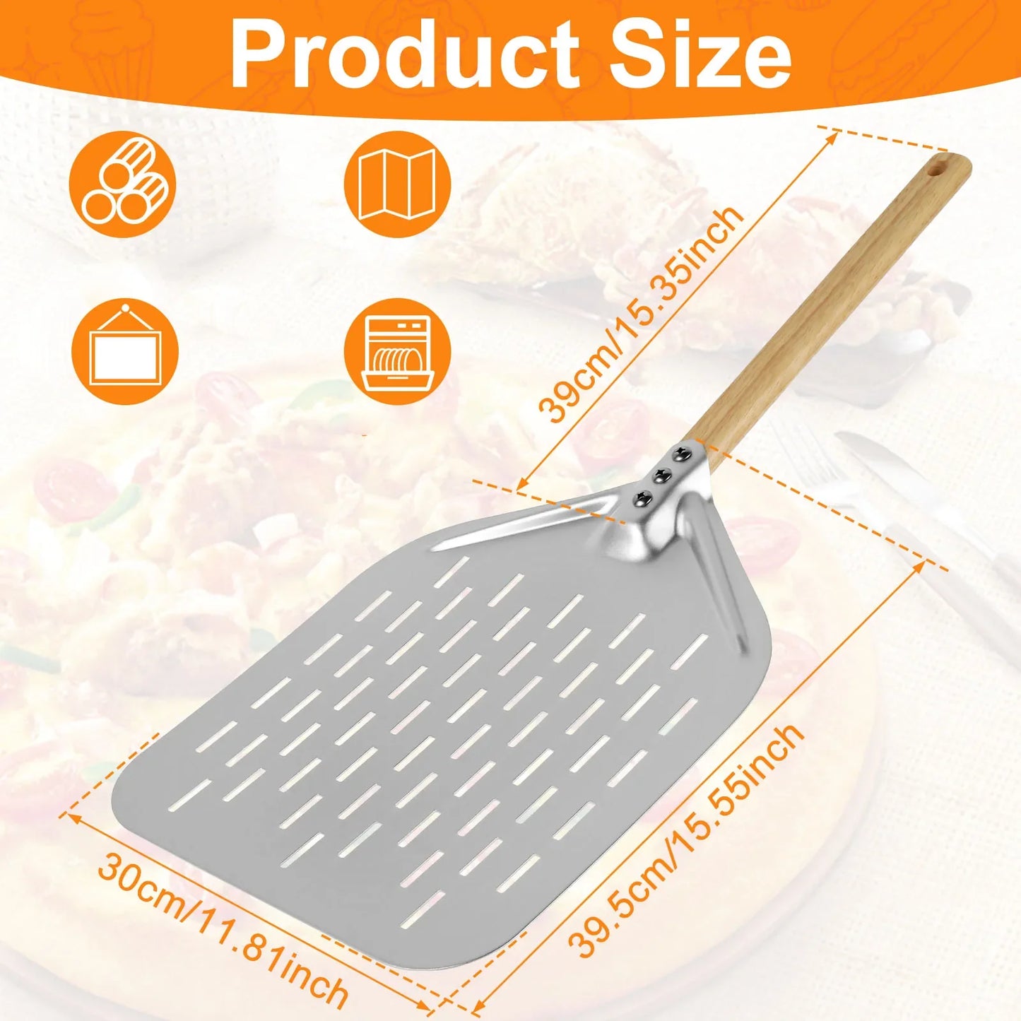 6,5/10/12-Zoll Antihaft-Metall-Pizzaschaufel – Holzgriff Kuchen- & Brotheber