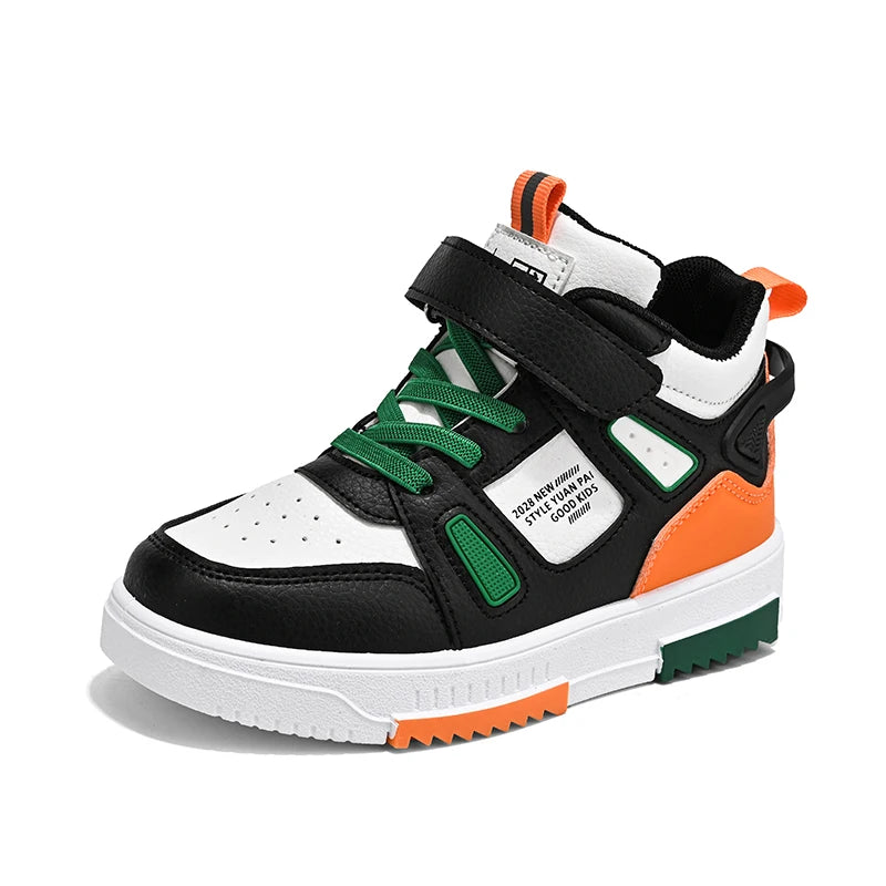 Kinder High-Top Sneakers – Lässig, bequem, rutschfest, Leder-Laufschuhe für Kinder