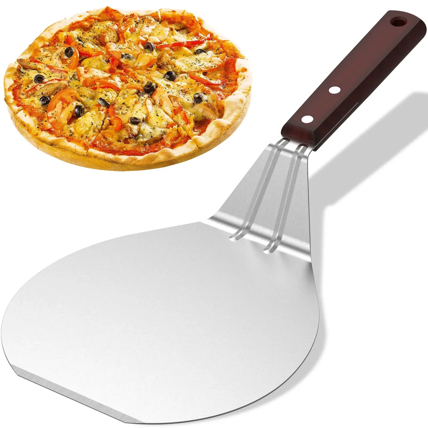6,5/10/12-Zoll Antihaft-Metall-Pizzaschaufel – Holzgriff Kuchen- & Brotheber