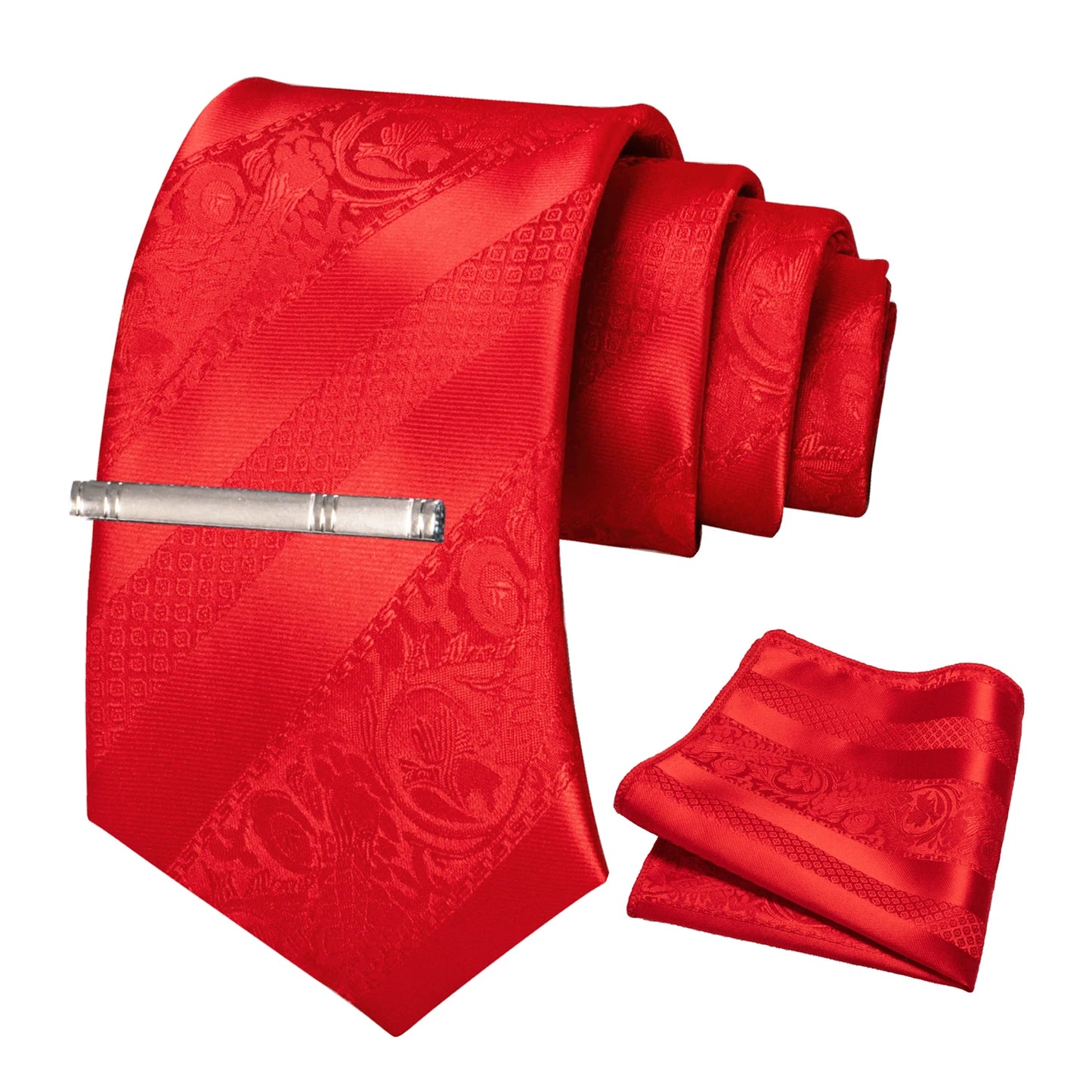 Klassisches Herren 8cm Blumen Seidenkrawatte Set – Einstecktuch & Krawattennadel für Hochzeiten & Business