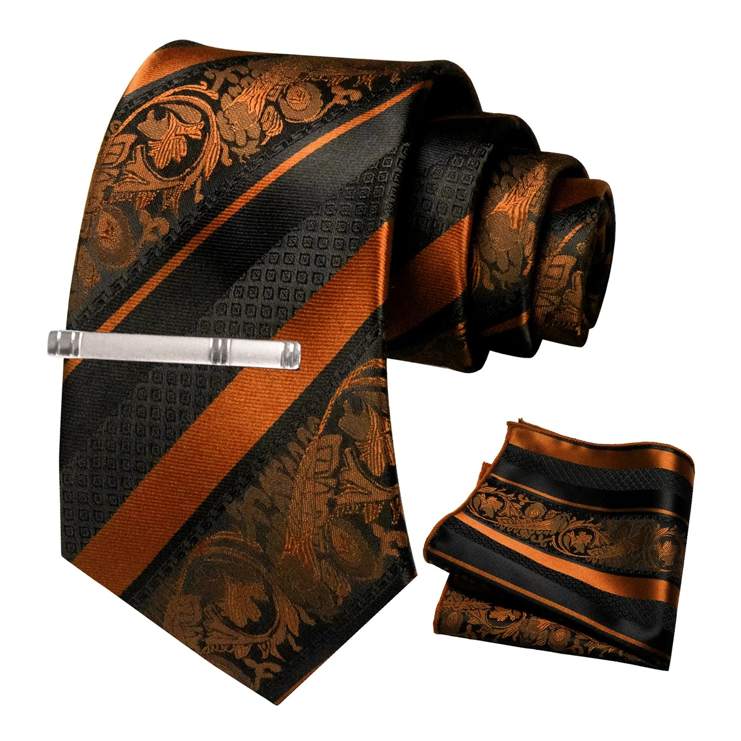 Klassisches Herren 8cm Blumen Seidenkrawatte Set – Einstecktuch & Krawattennadel für Hochzeiten & Business