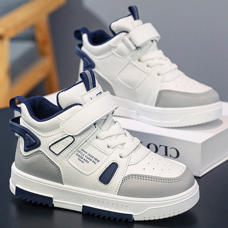 Kinder High-Top Sneakers – Lässig, bequem, rutschfest, Leder-Laufschuhe für Kinder