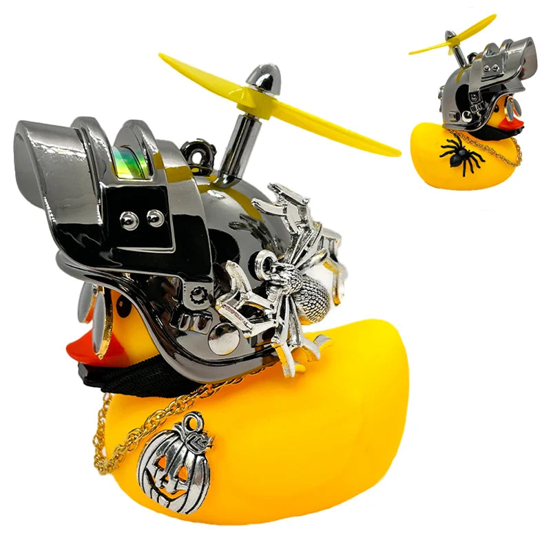 Halloween Duck Car Pendant – Yellow Duck with Helmet, Broken Wind, Bike Accessory.